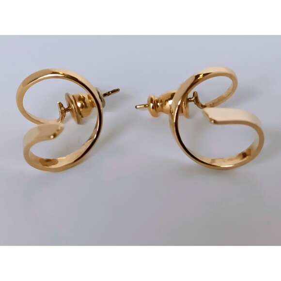 MONET Vintage 1” Gold Tone Swirl Drop Earrings - Picture 9 of 13